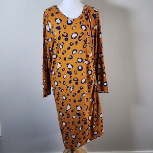 3.1 Phillip Lim Target Ruched Leopard Dress Womens XL Mustard Blue Animal Print